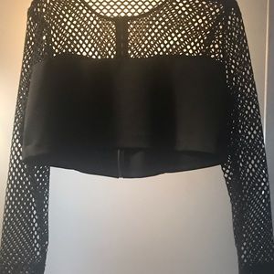 Monif C  Black Cropped Jacket with Gold Zipper